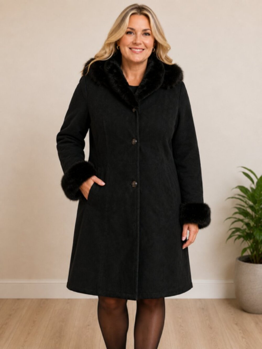Gian Mori Y2K Womens Vtg Black Leather Suede Shearling Coat Fox Fur XXL